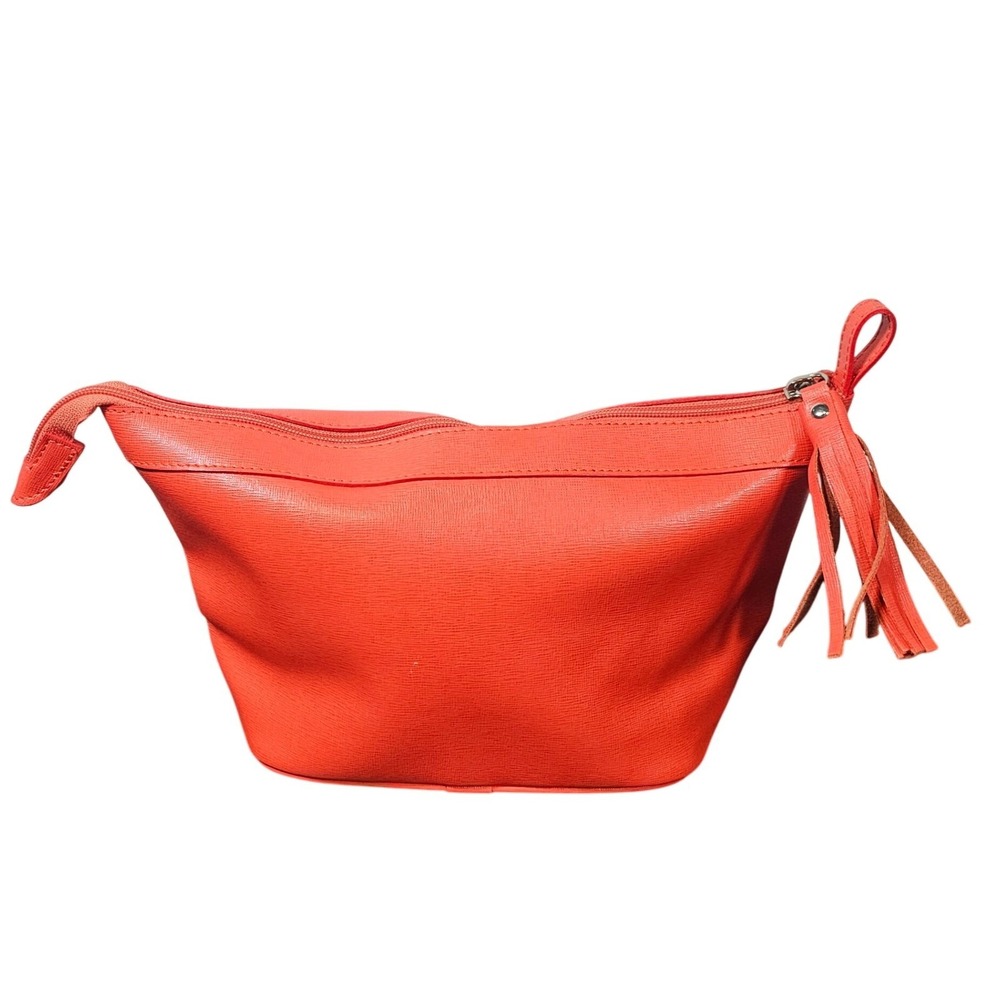 Valentina Leather Pouch Clutch Bag‎ Red Italian Made Tassel Accent Orange Coral